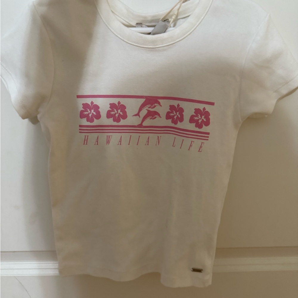 Pull&Bear Hawaiian Life Tee - White and Pink